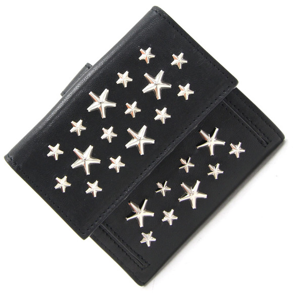 Jimmy Choo Handbags - JIMMY CHOO W Hook Wallet Star Studs Frida Black Leather Tri-Fold Ladies